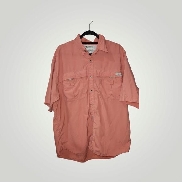 Columbia Men’s Button Up Vented Fishing Shirt Short Sleeve coral! Pink XL - Picture 1 of 9
